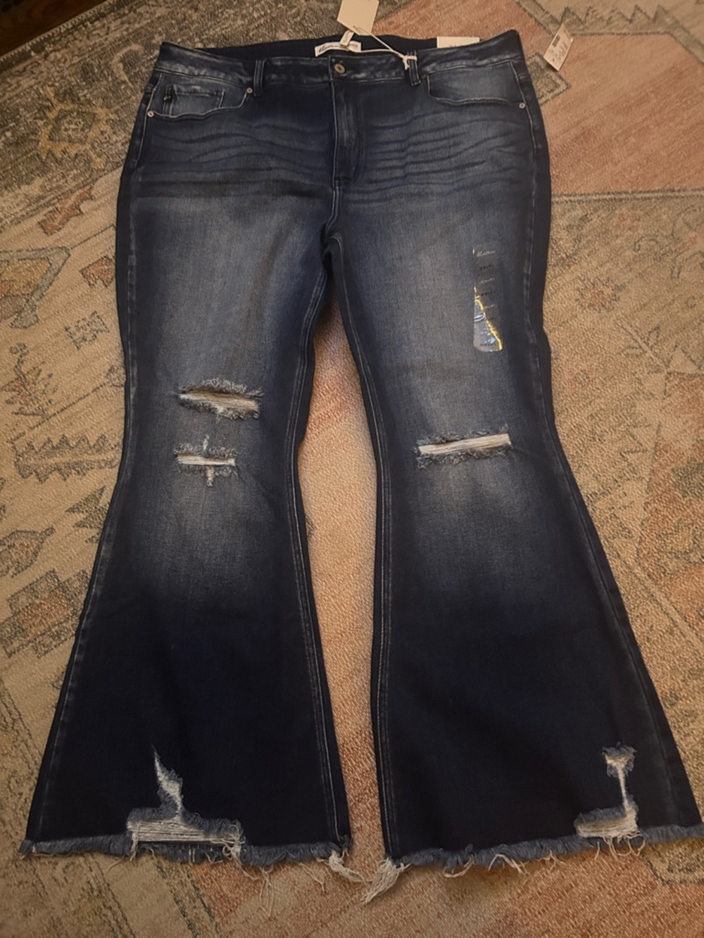 KanCan Dark Blue Distressed High Rise Flare Jeans